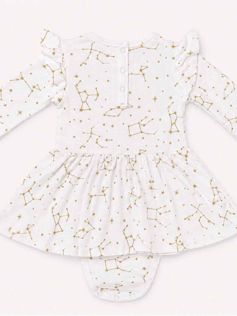 Kyte Baby Cloud Constellation Twirl Bodysuit Dress 3–6M Bamboo Gold Shimmer
